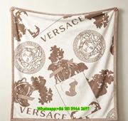 Versace Light Brown White Medusa Print Flannel Sofa Throw Blanket IMG_1351